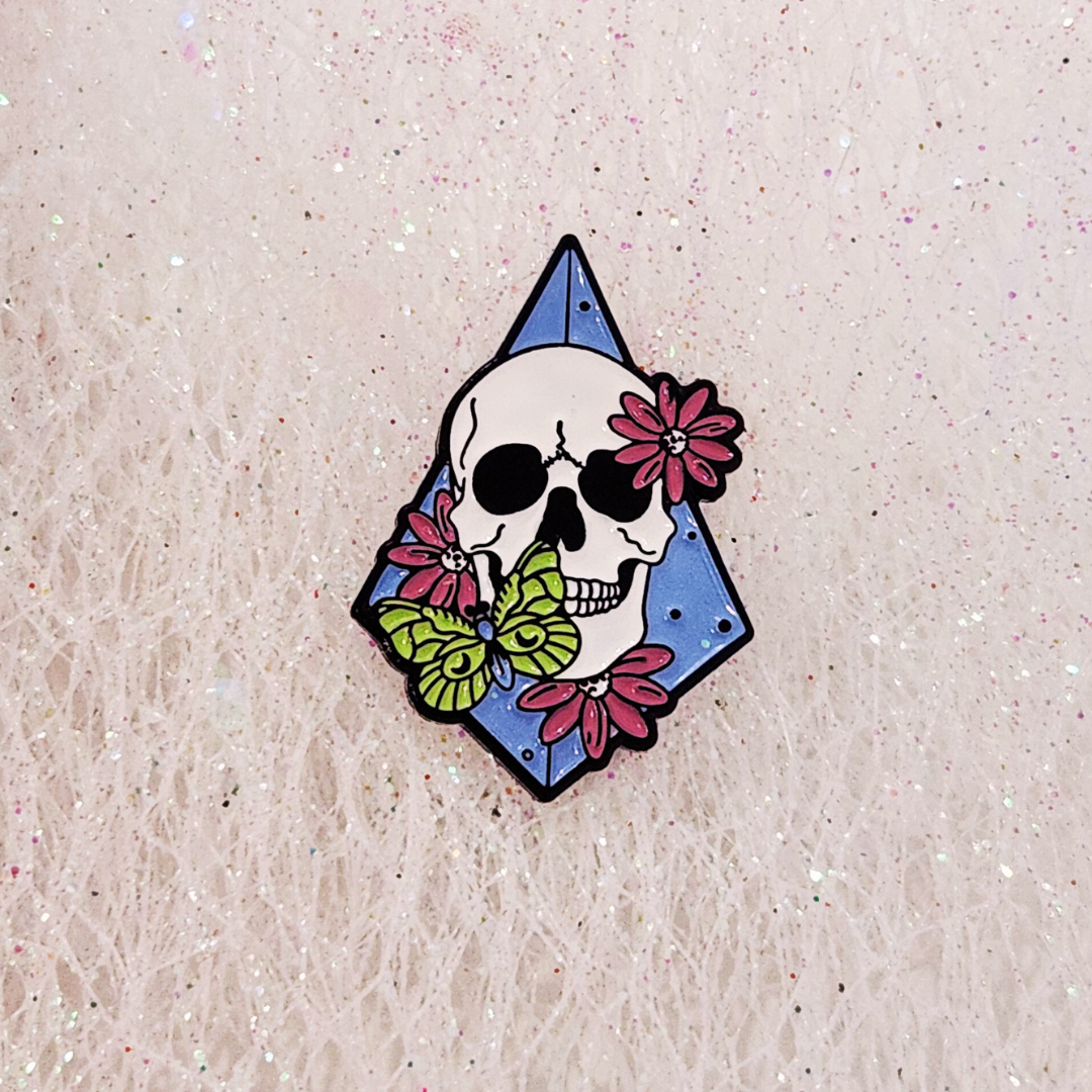 Floral Skull & Butterfly Alloy Pin