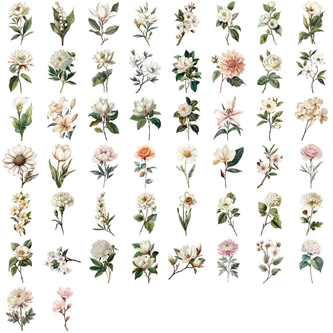 White Flower Mix 50 Pack Stickers