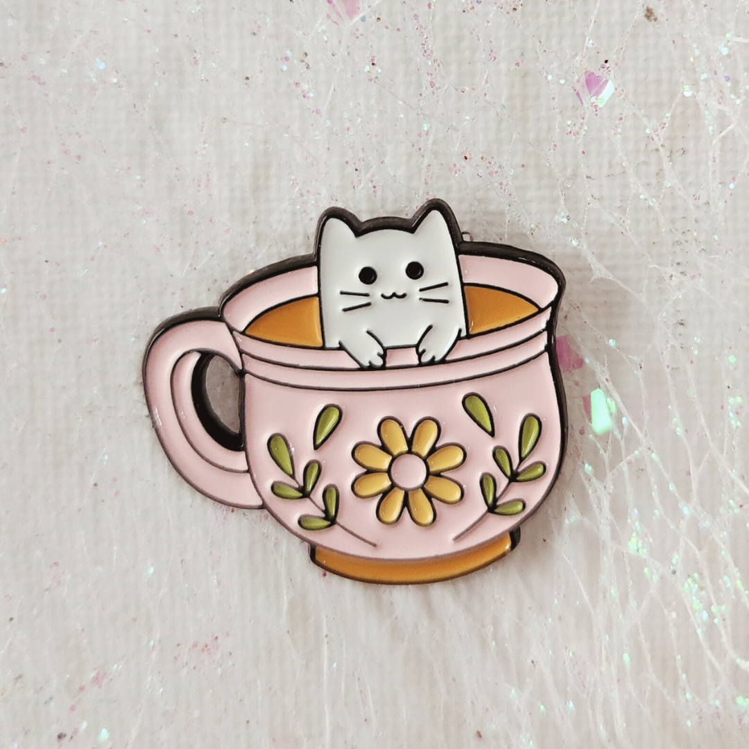 Cat in a Teacup Enamel Pin