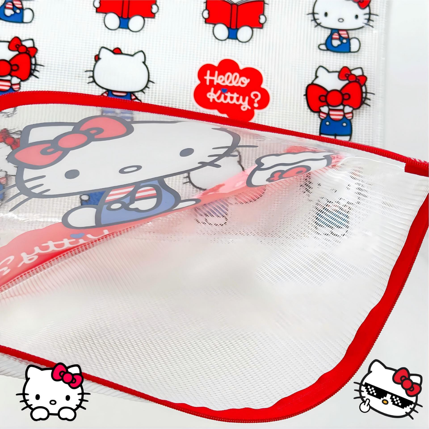 Hello Kitty A4 2 Pack Clear Zip Pouches