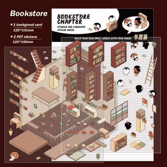 Bookstore DIY Isometric Sticker Scene