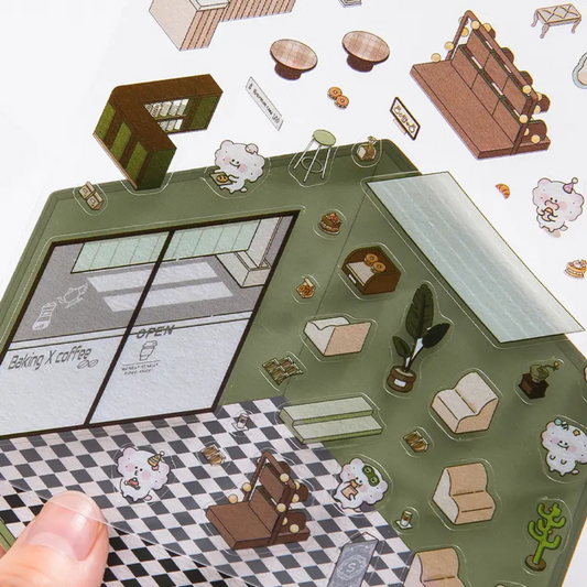 Coffee Shop DIY Isometric Sticker Scene