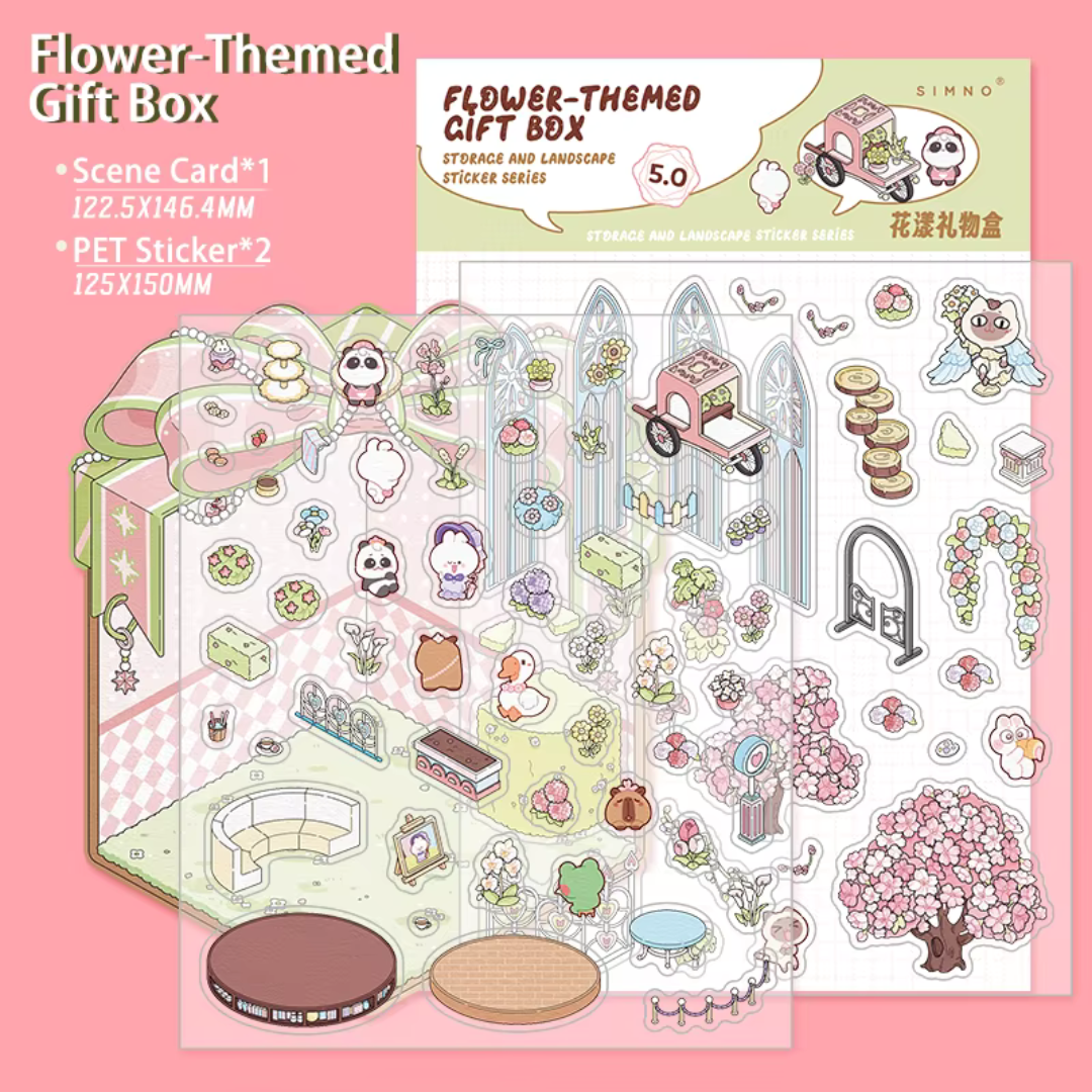 Flower Gift Box DIY Isometric Sticker Scene