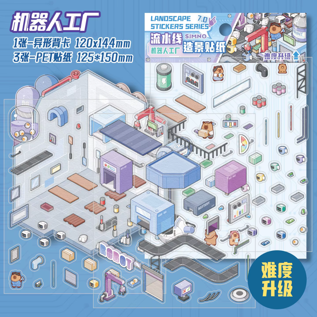 Robot Factory Isometric Sticker Scene