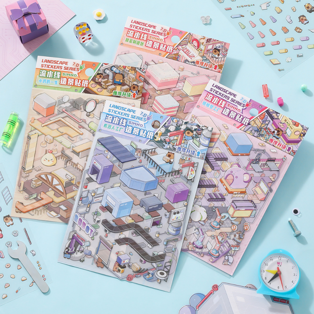 Robot Factory Isometric Sticker Scene