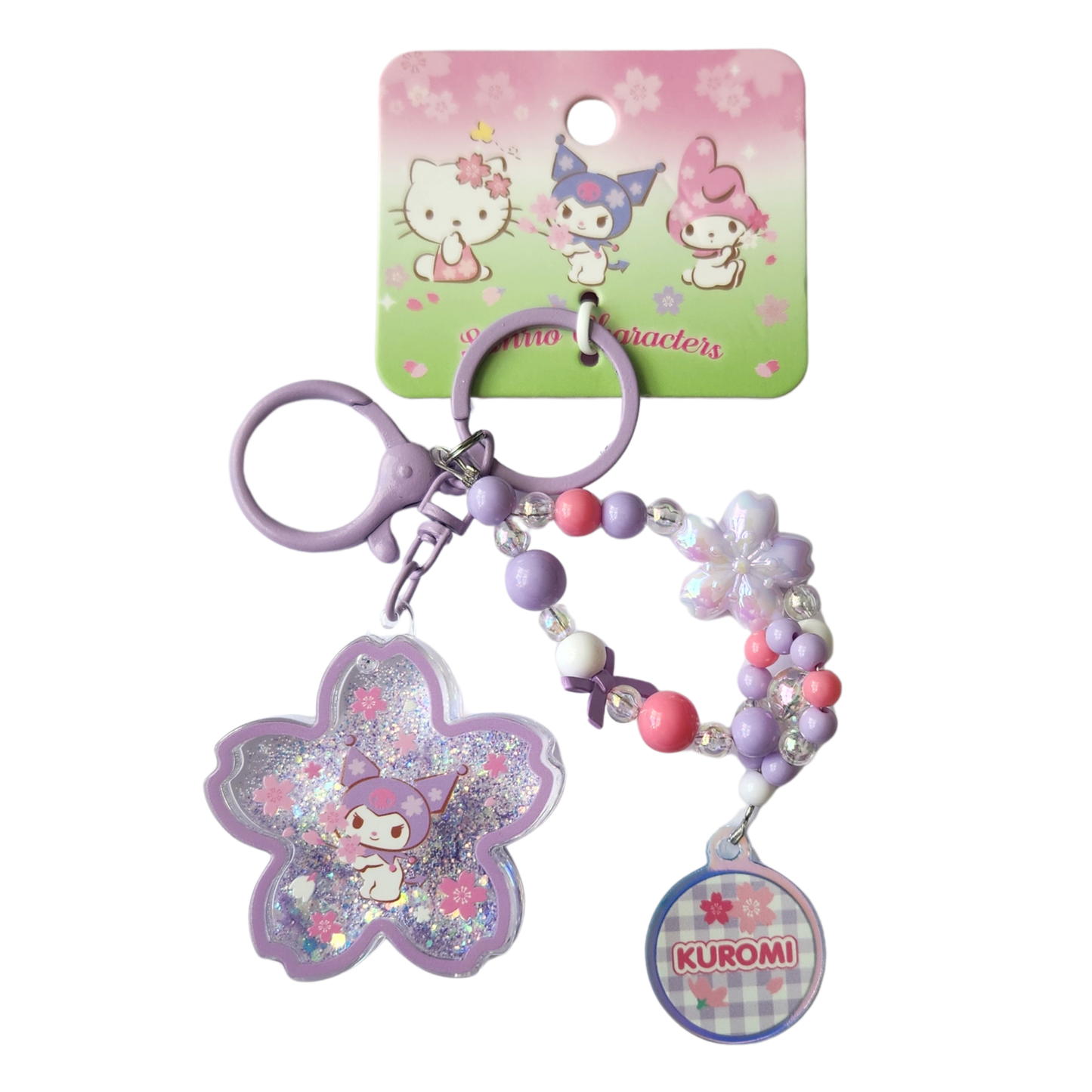 Kuromi Sakura Glitter Keychain