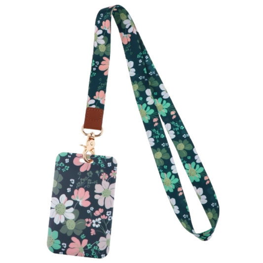Black Floral ID Card Holder and Lanyard
