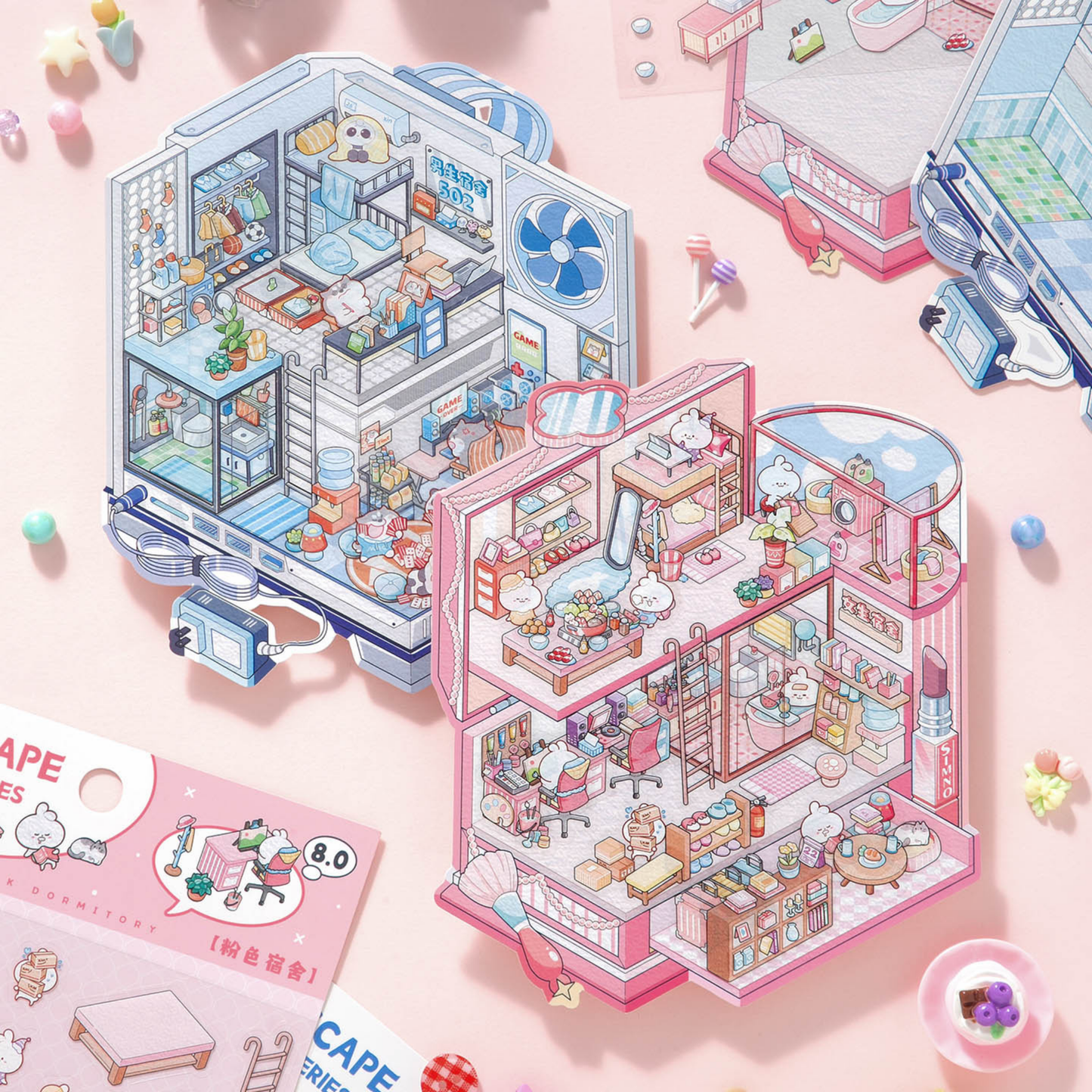 Pink Dormitory Isometric Sticker Scene