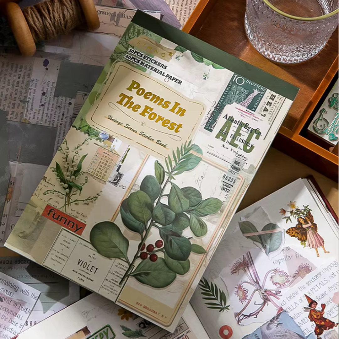 Poems In The Forest Vintage Sticker and Paper Book