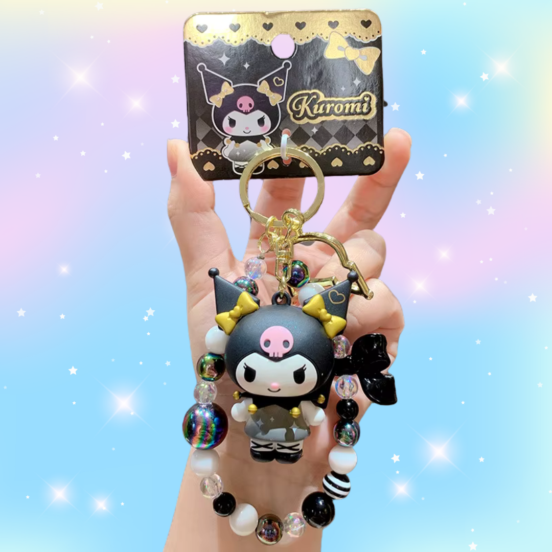 Kuromi Black Beaded Charm Keychain