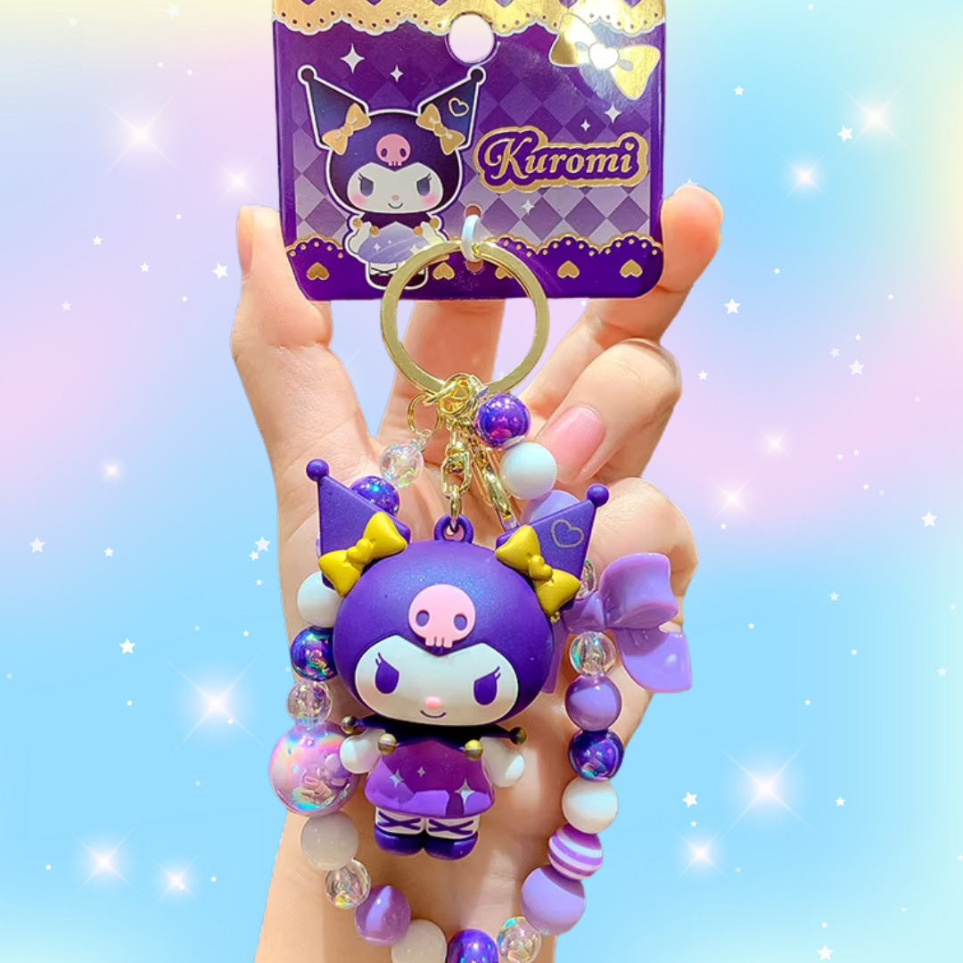 Kuromi Purple Beaded Charm Keychain