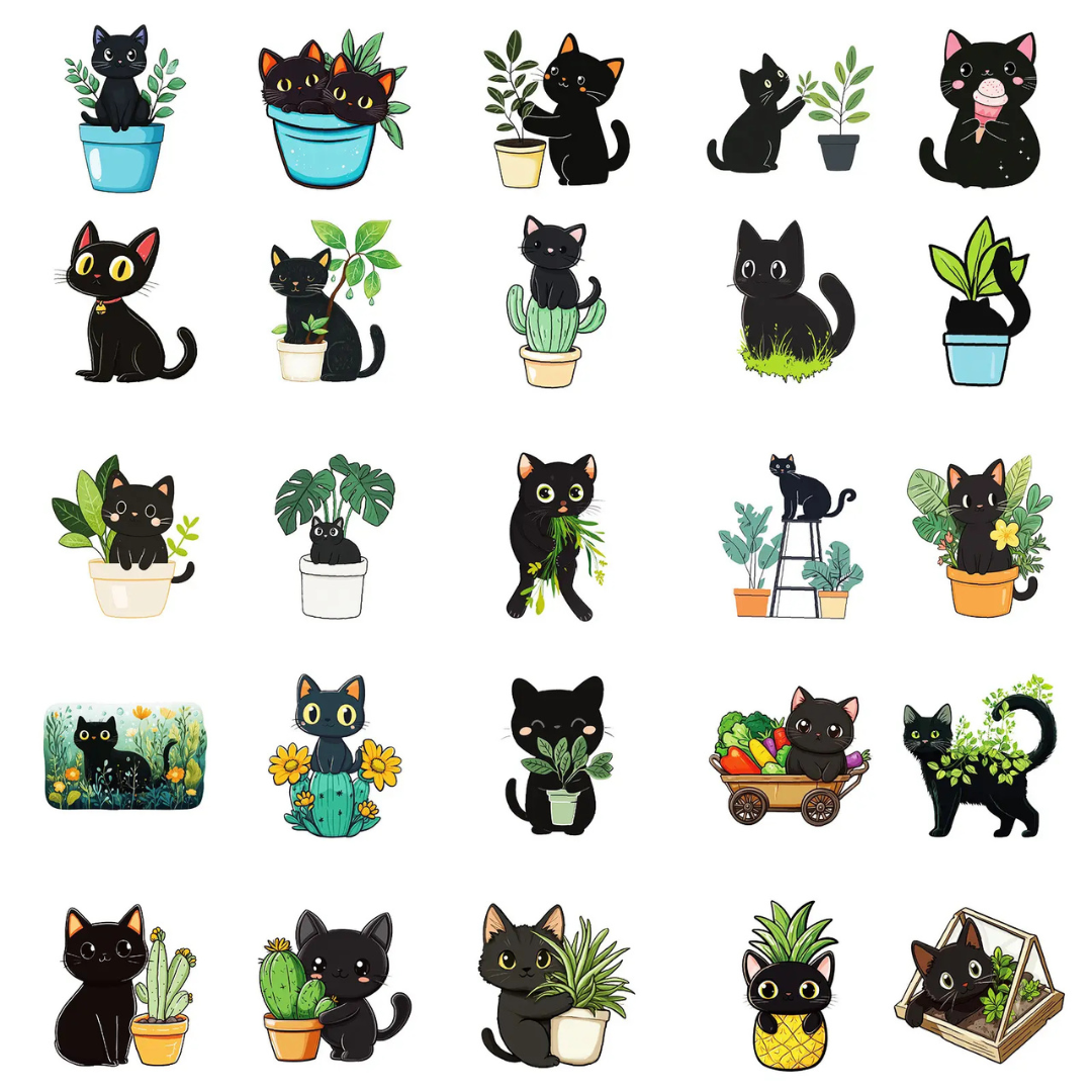 Black Cat Plant Attack 50 Piece Sticker Pack