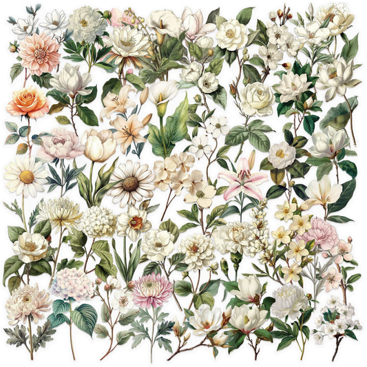 White Flower Mix 50 Pack Stickers