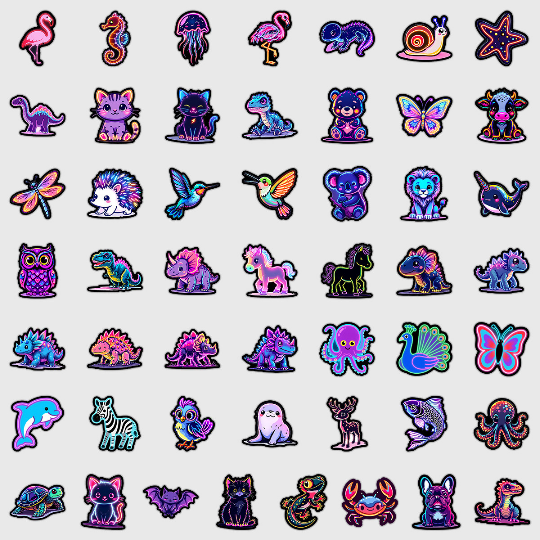 Neon Animals 50 Pack Stickers