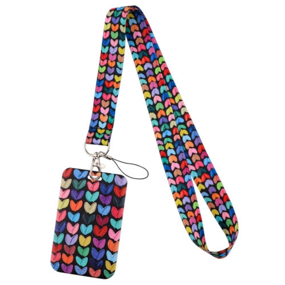 Rainbow Heart Black ID Card and Lanyard
