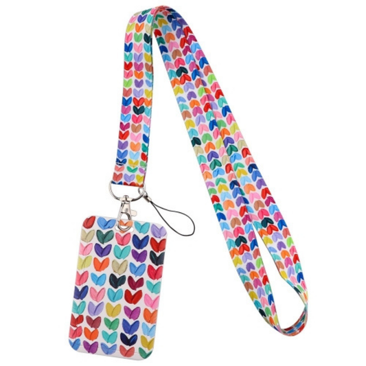 Rainbow Heart White ID Card and Lanyard