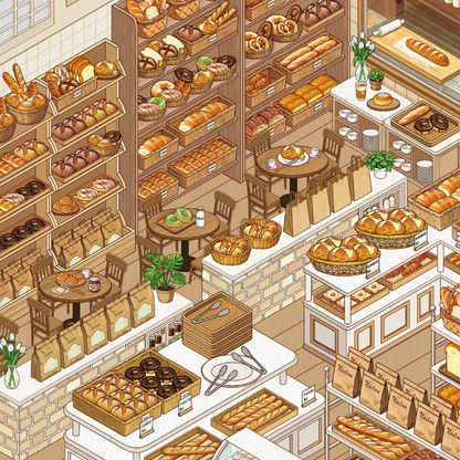 Sweet and Savoury Bakery Isometric Sticker Scene