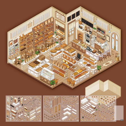 Sweet and Savoury Bakery Isometric Sticker Scene