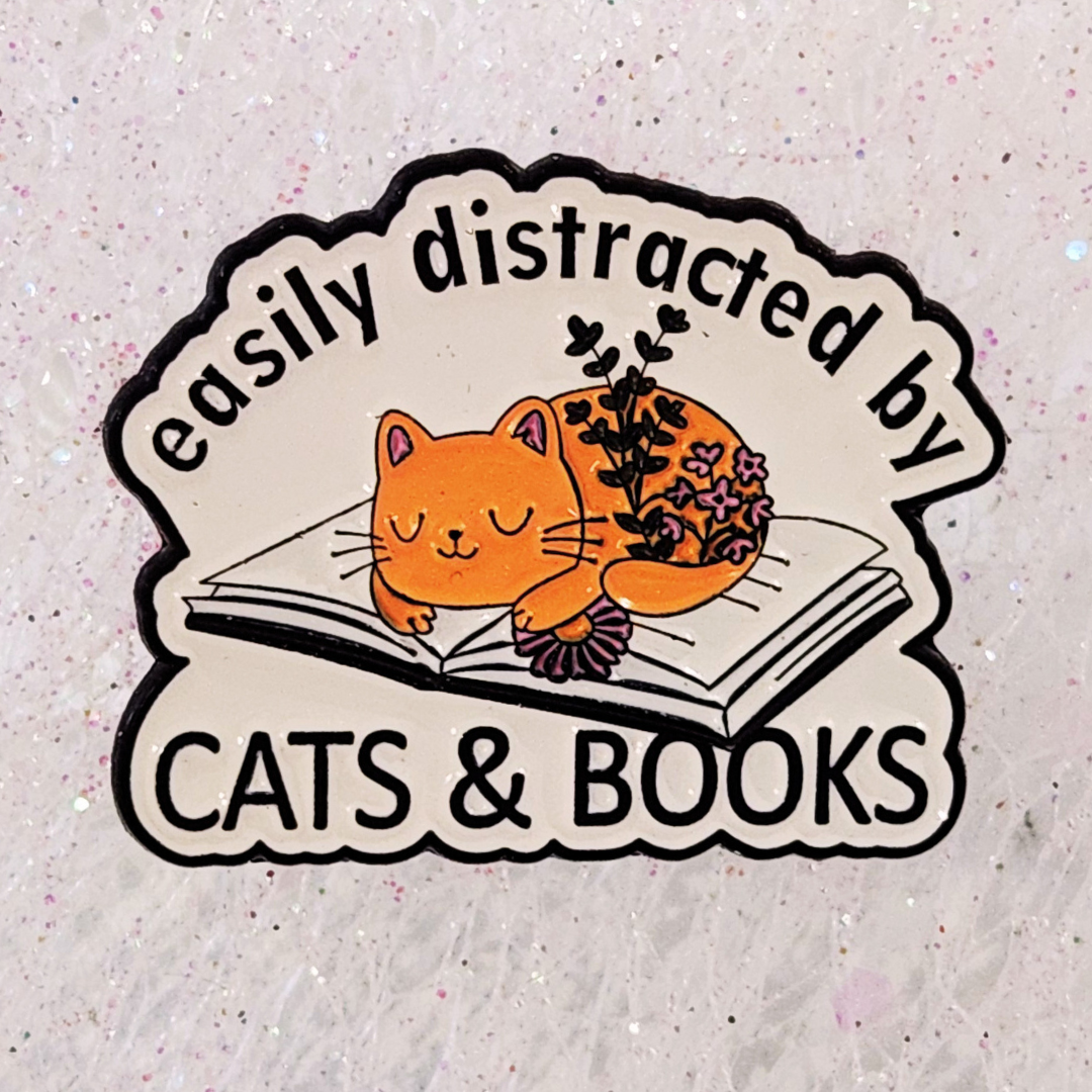 Easily Distracted by Cats & Books Alloy Pin