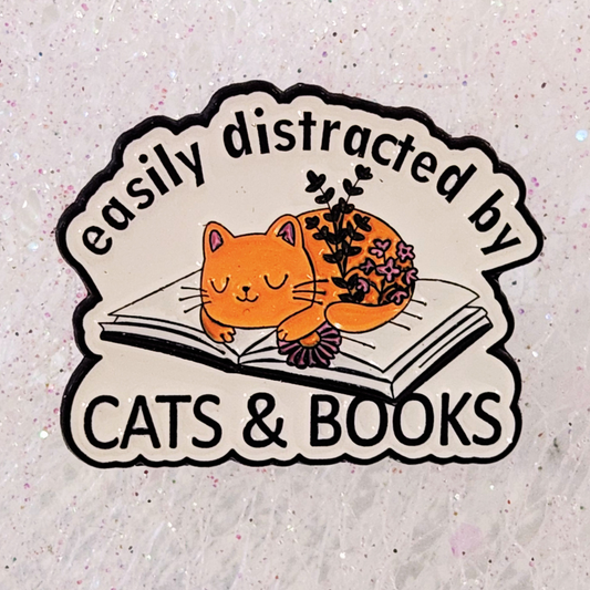 Easily Distracted by Cats & Books Alloy Pin