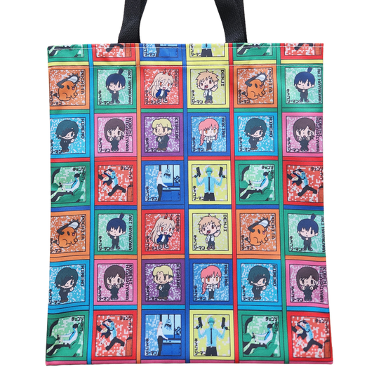 Chainsaw Man Chibi Grid Tote Bag