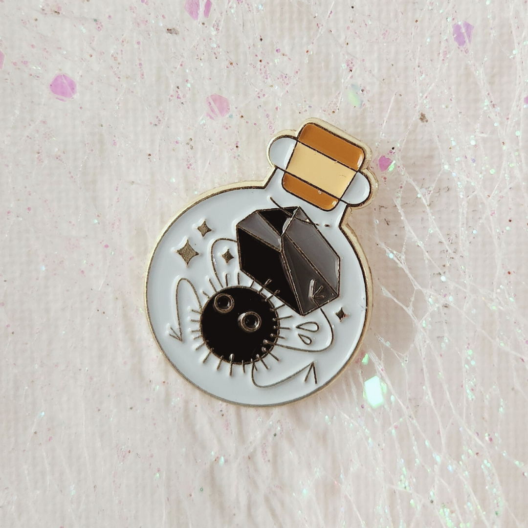 Soot Sprite Crystal Bottle Enamel Pin