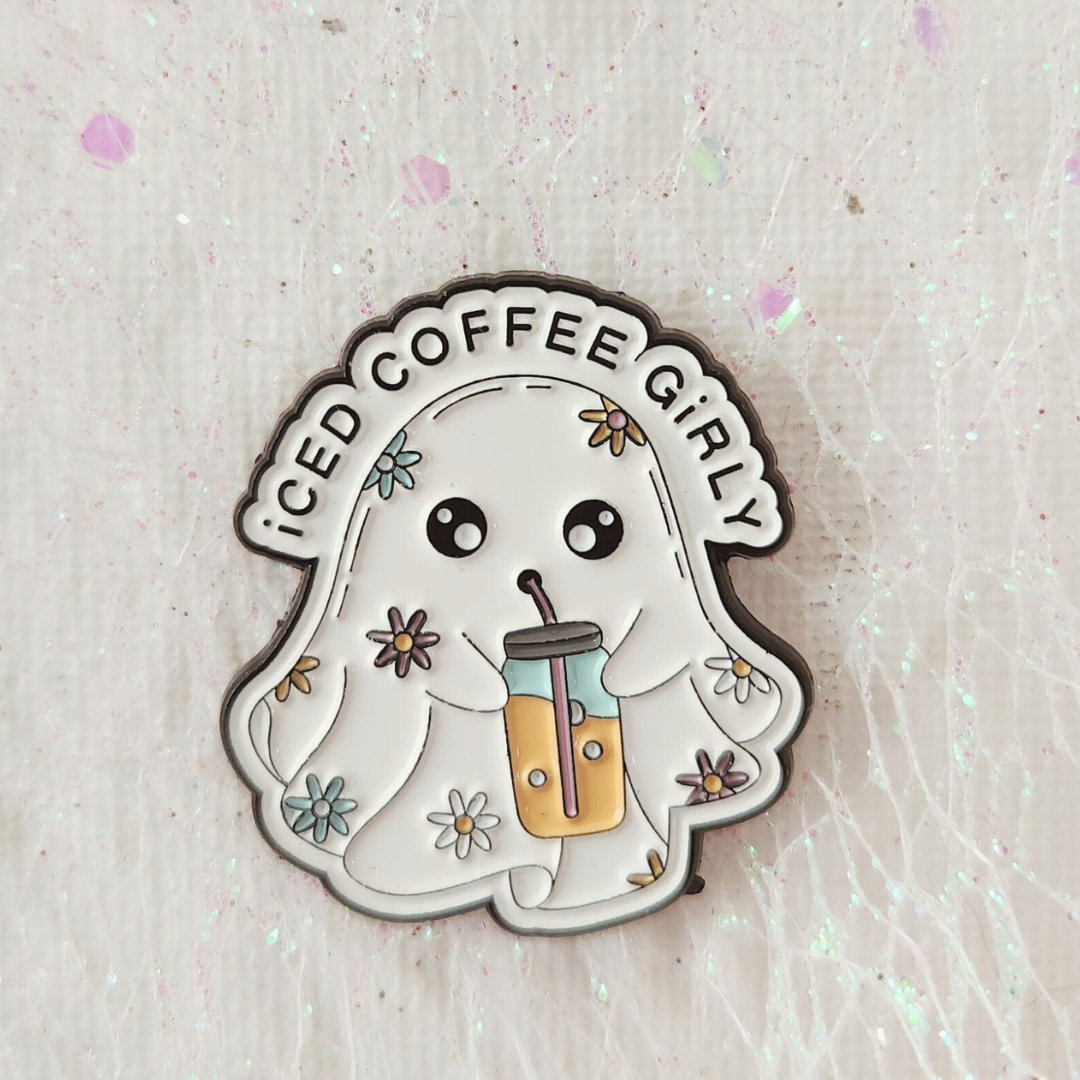 Iced Coffee Girly Ghost Enamel Pin