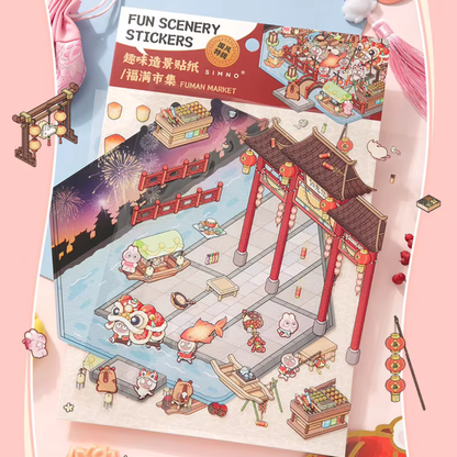 Market Festival Isometric Sticker Scene