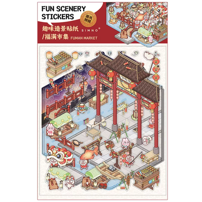 Market Festival Isometric Sticker Scene