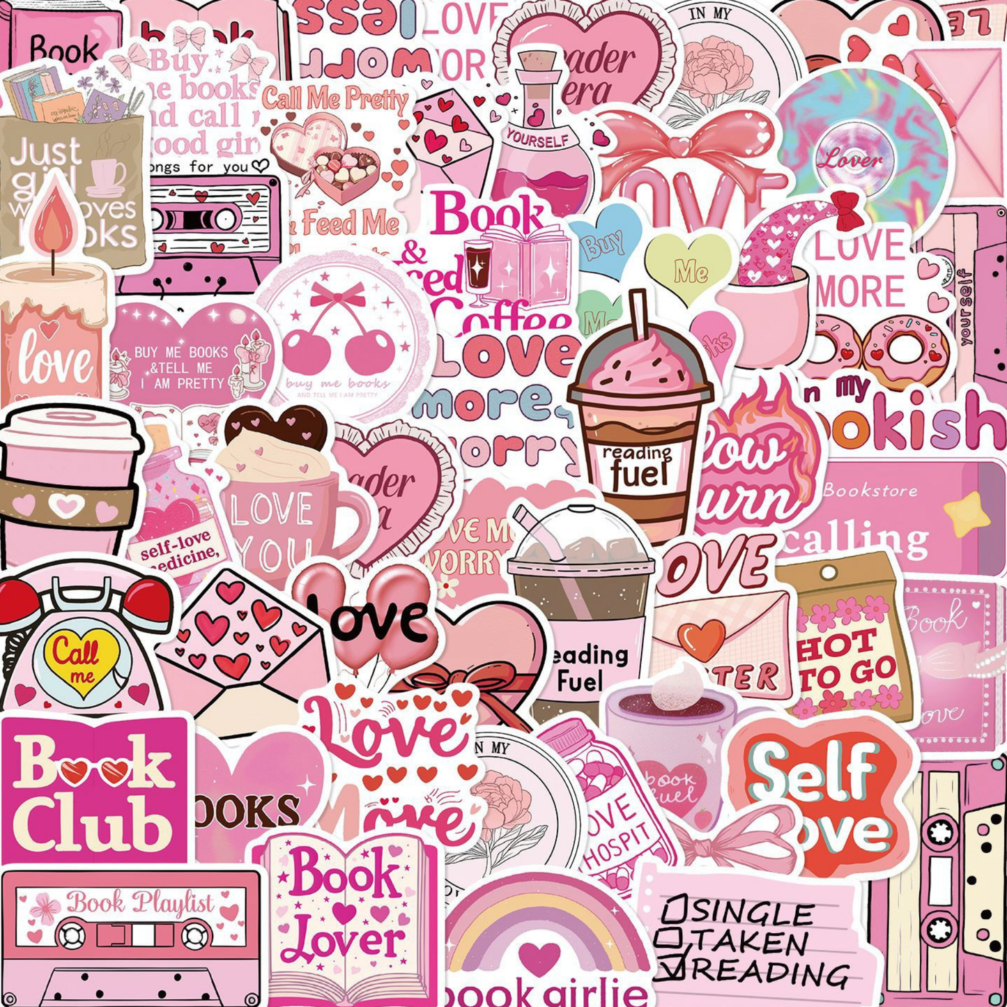 Girly Book Lover 50 Piece Sticker Pack