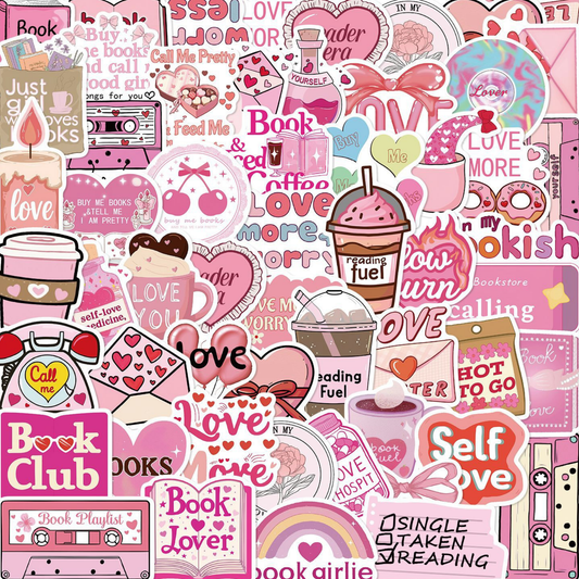 Girly Book Lover 50 Piece Sticker Pack