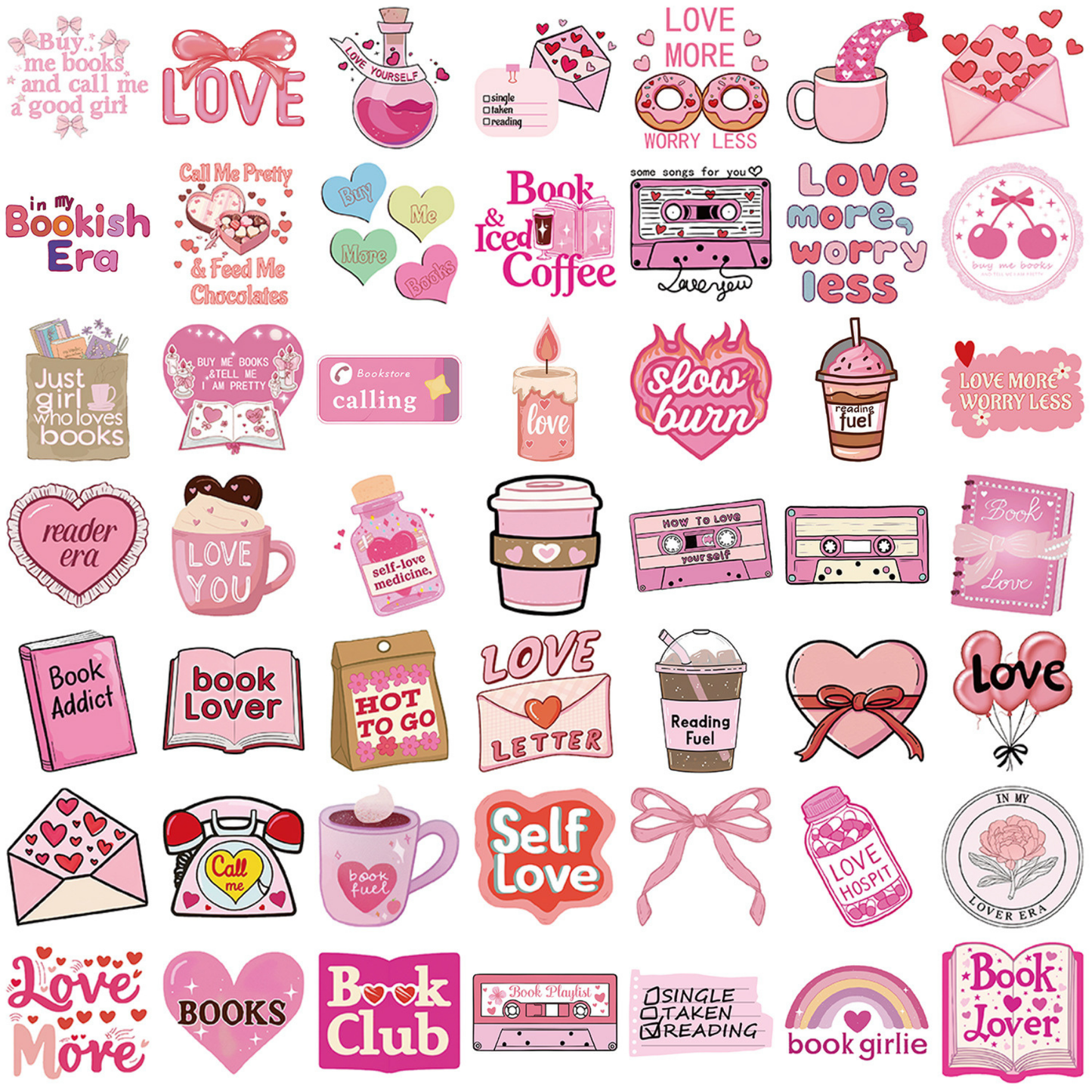 Girly Book Lover 50 Piece Sticker Pack