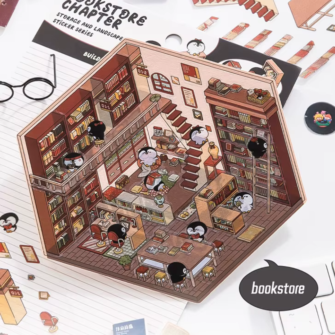 Bookstore DIY Isometric Sticker Scene – Oziko Stationery Store