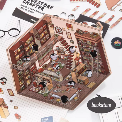 Bookstore DIY Isometric Sticker Scene