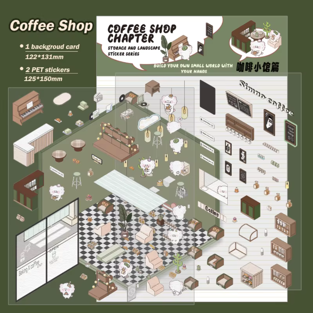 Coffee Shop DIY Isometric Sticker Scene