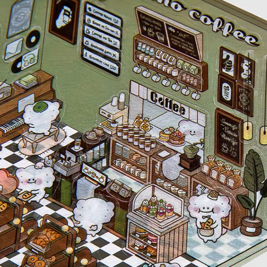 Coffee Shop DIY Isometric Sticker Scene