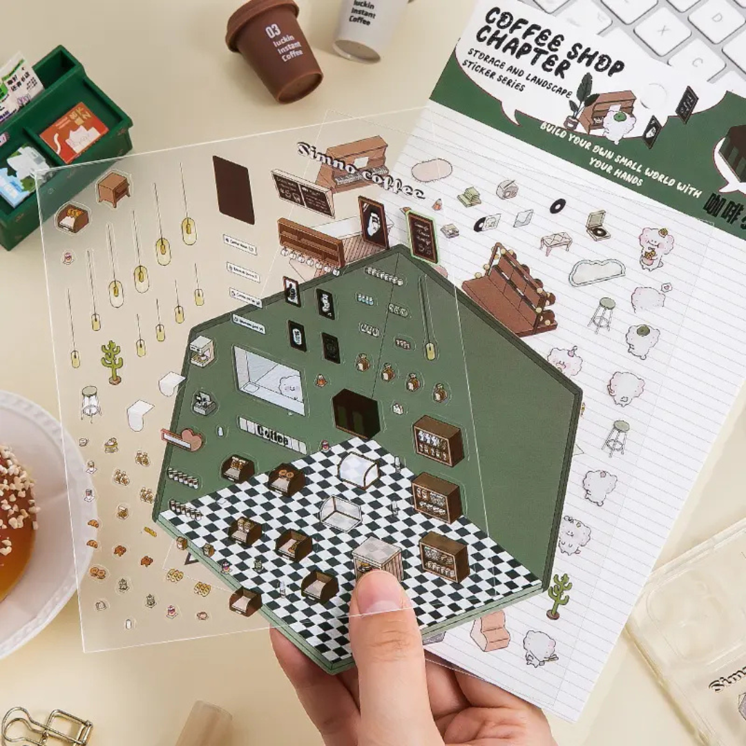 Coffee Shop DIY Isometric Sticker Scene