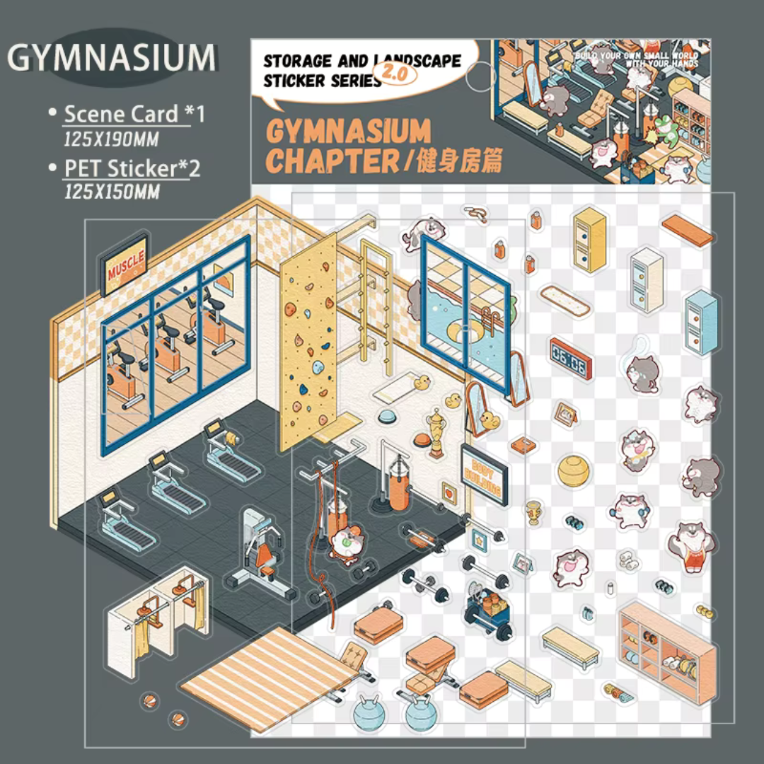 Gymnasium DIY Isometric Sticker Scene
