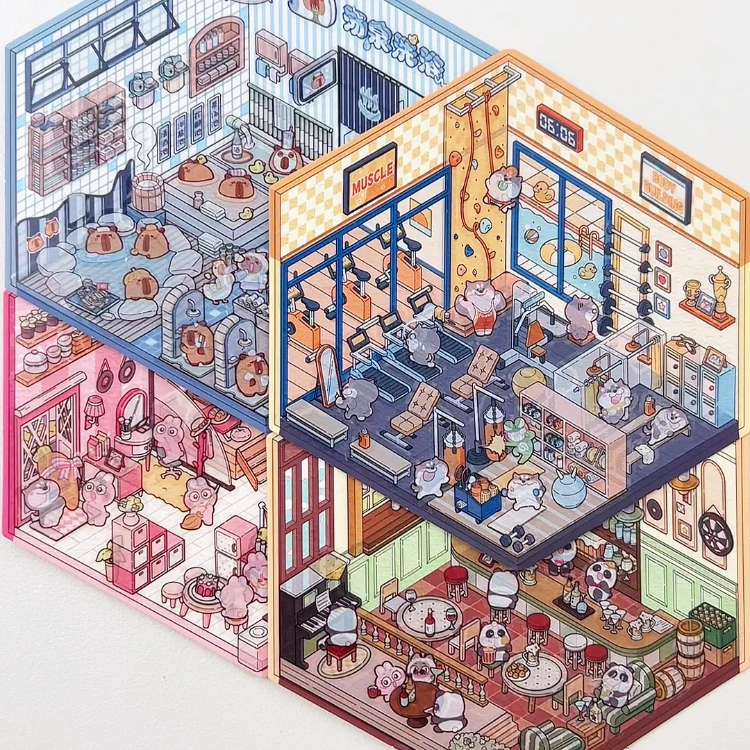Gymnasium DIY Isometric Sticker Scene