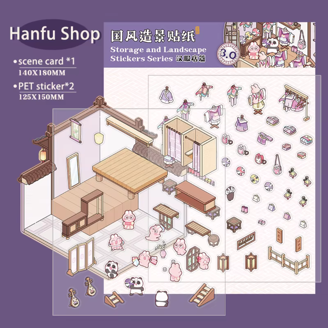 Hanfu Shop DIY Isometric Sticker Scene