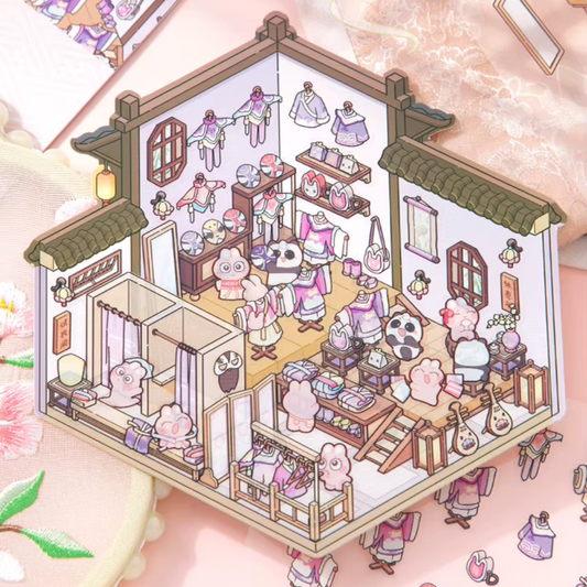 Hanfu Shop DIY Isometric Sticker Scene