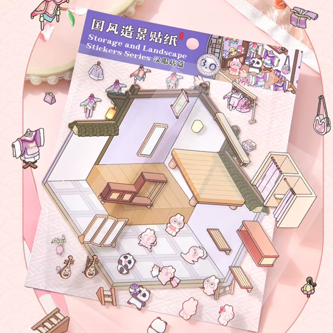 Hanfu Shop DIY Isometric Sticker Scene