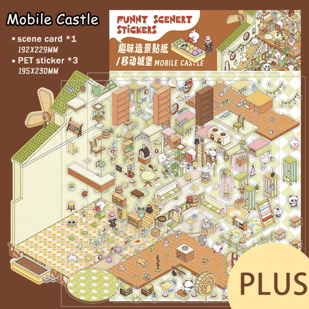 Moving Castle Jumbo Isometric Sticker Scene