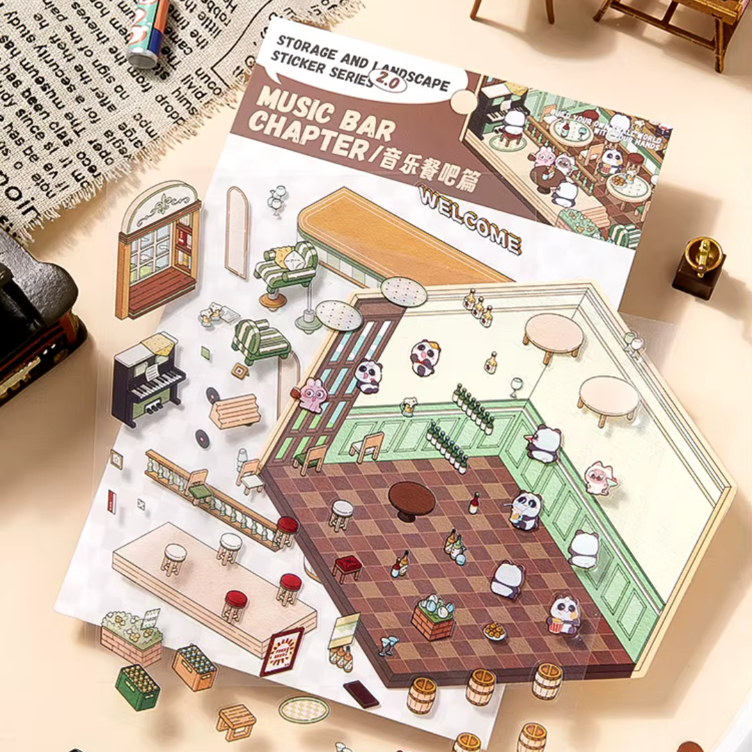 Music Bar DIY Isometric Sticker Scene