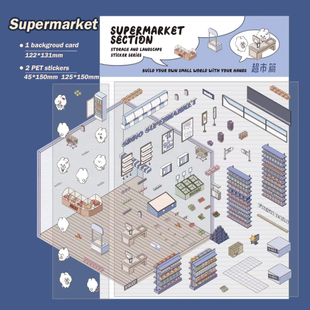 Supermarket DIY Isometric Sticker Scene