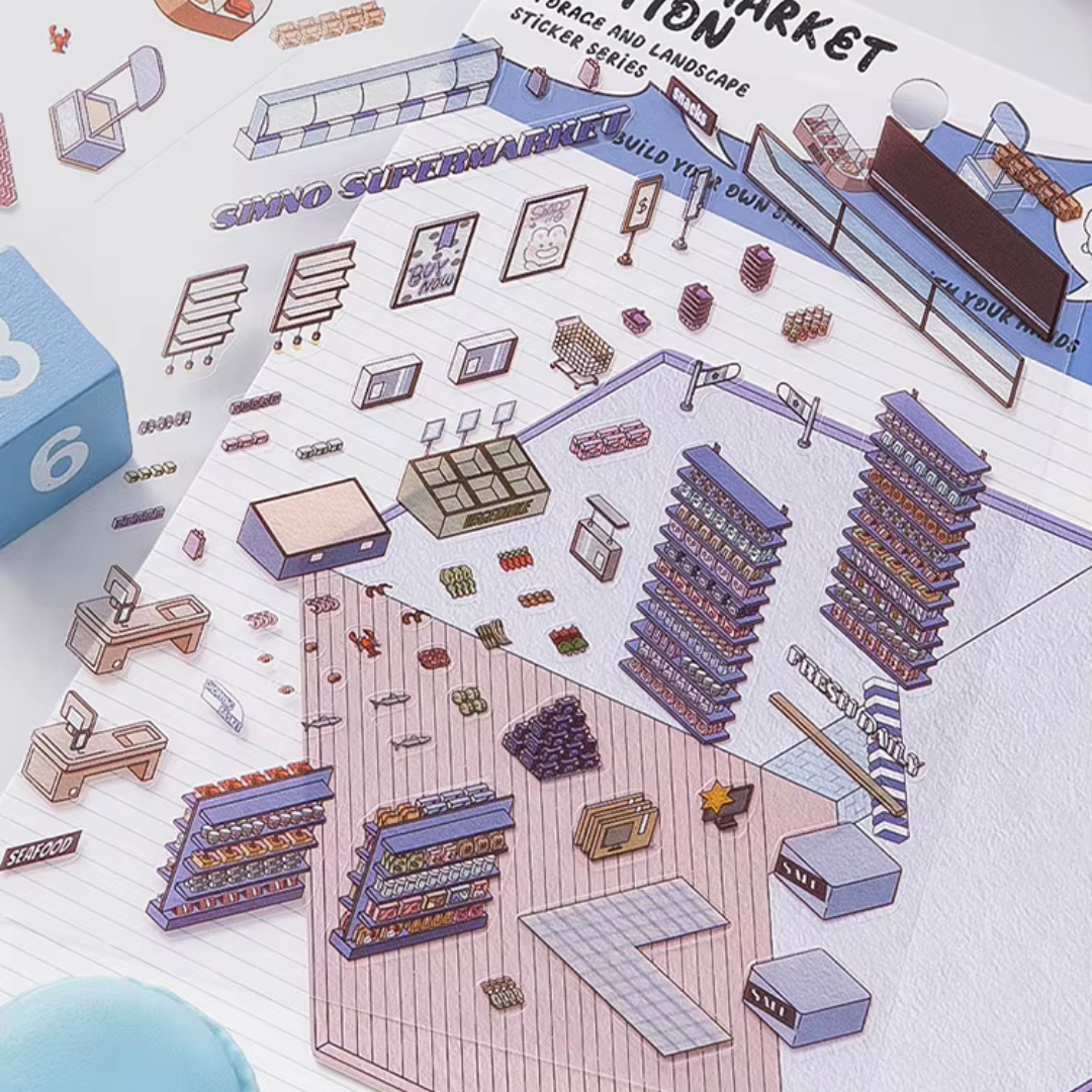 Supermarket DIY Isometric Sticker Scene