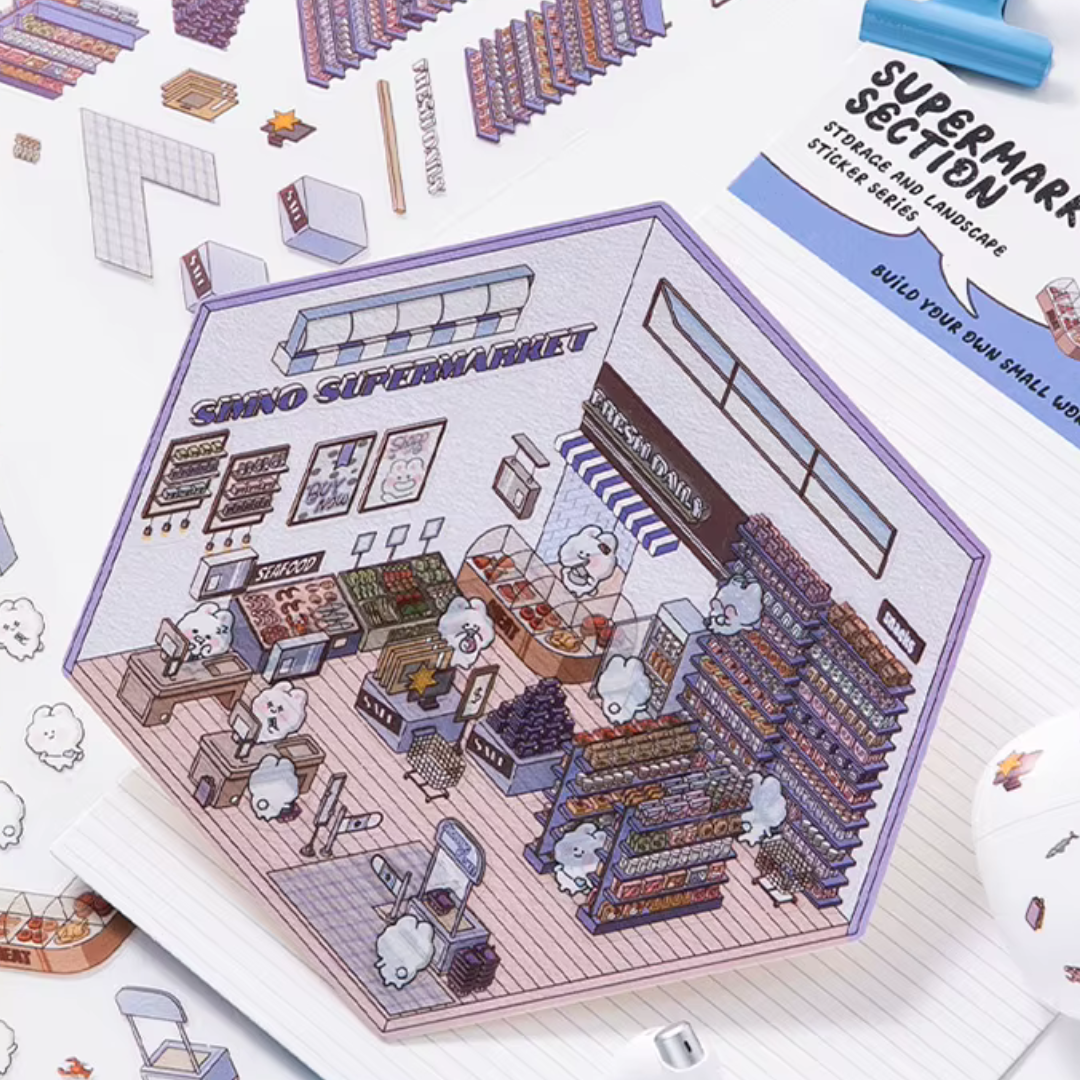Supermarket DIY Isometric Sticker Scene