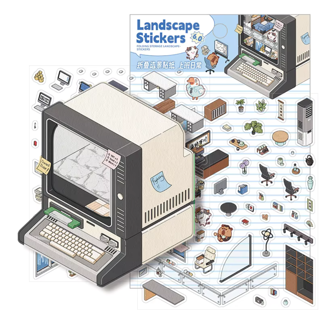 Work Computer Isometric Sticker Scene