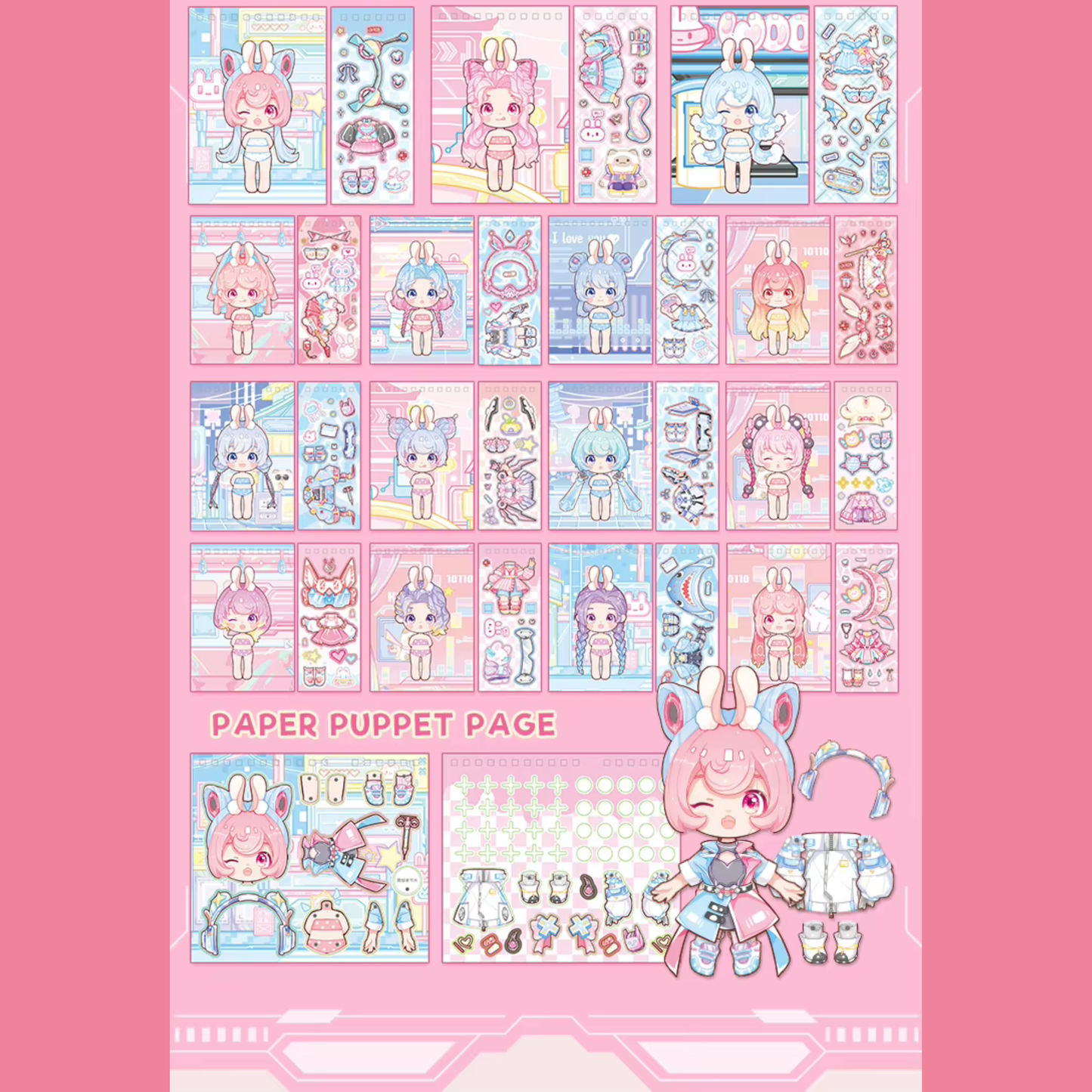 Kawaii Cyberpunk Dress-Up Sticker Book
