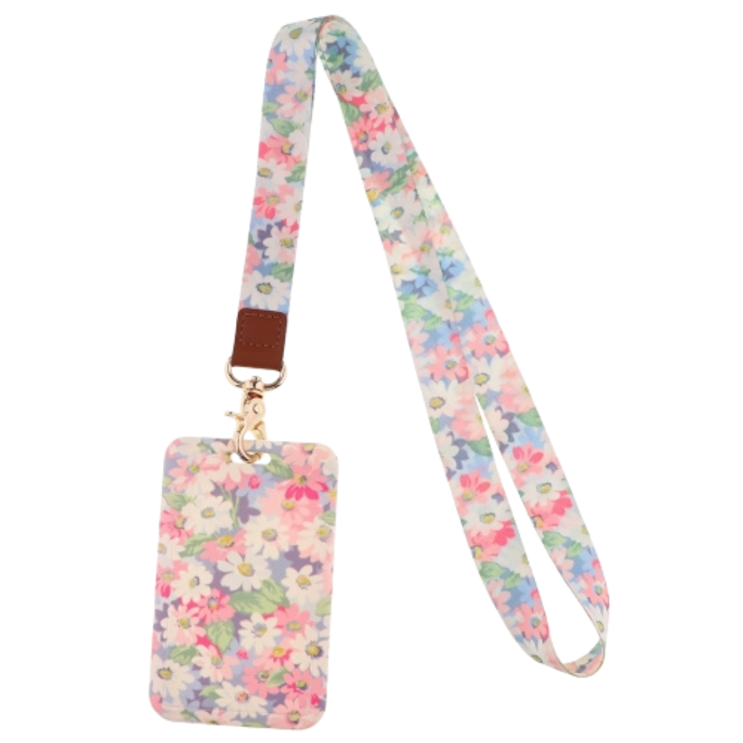 Pink Floral ID Card Holder and Lanyard